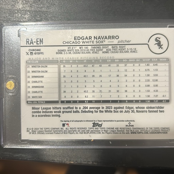 2024 Topps Edgar Navarro Autographed Puple Holographic RA-EN Mint #080/299 - Picture 2 of 2